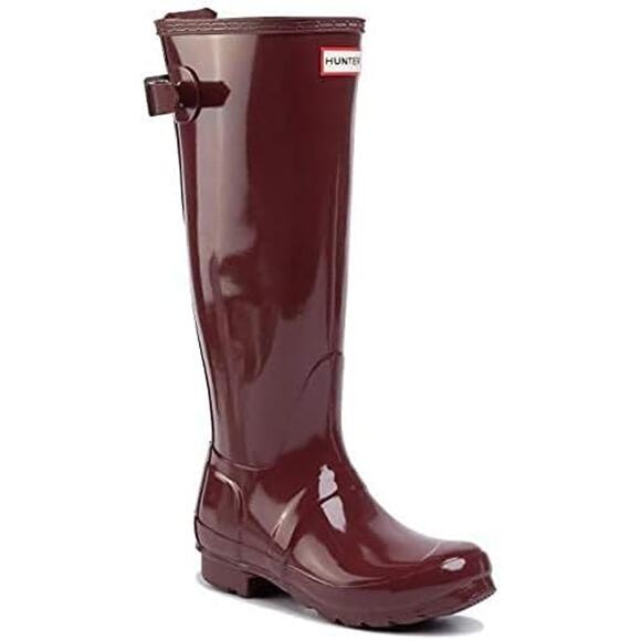 HUNTER Women's 5 Red Gloss Original Back Adjustable Rain Boots Pull On LM1-34 - Picture 1 of 10